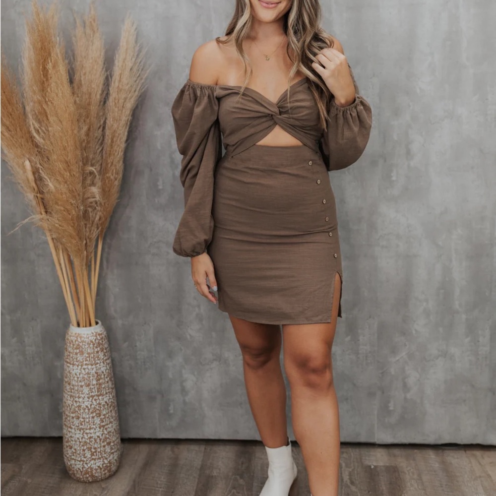 Brown Cut Out Mini Dress